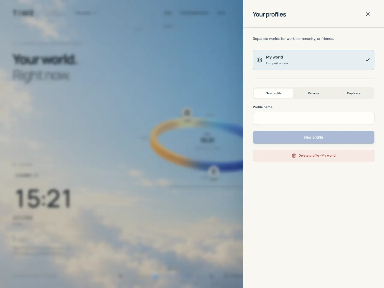 Organize profiles, groups, and favorite filters — example app screen